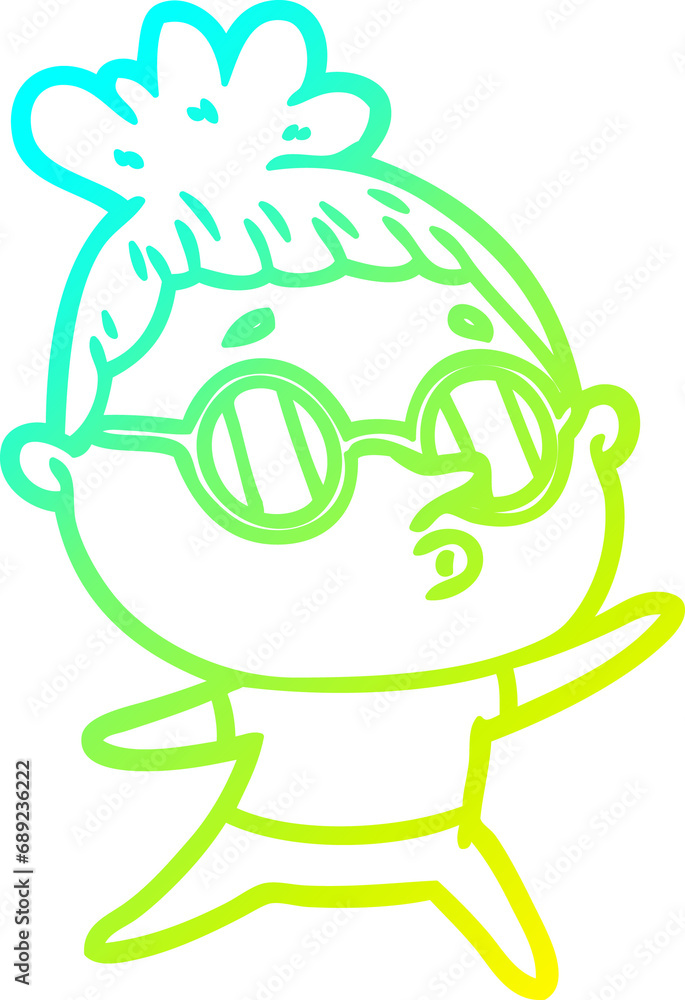 cold gradient line drawing of a cartoon woman wearing glasses cold gradient line drawing of a cartoon woman wearing glasses