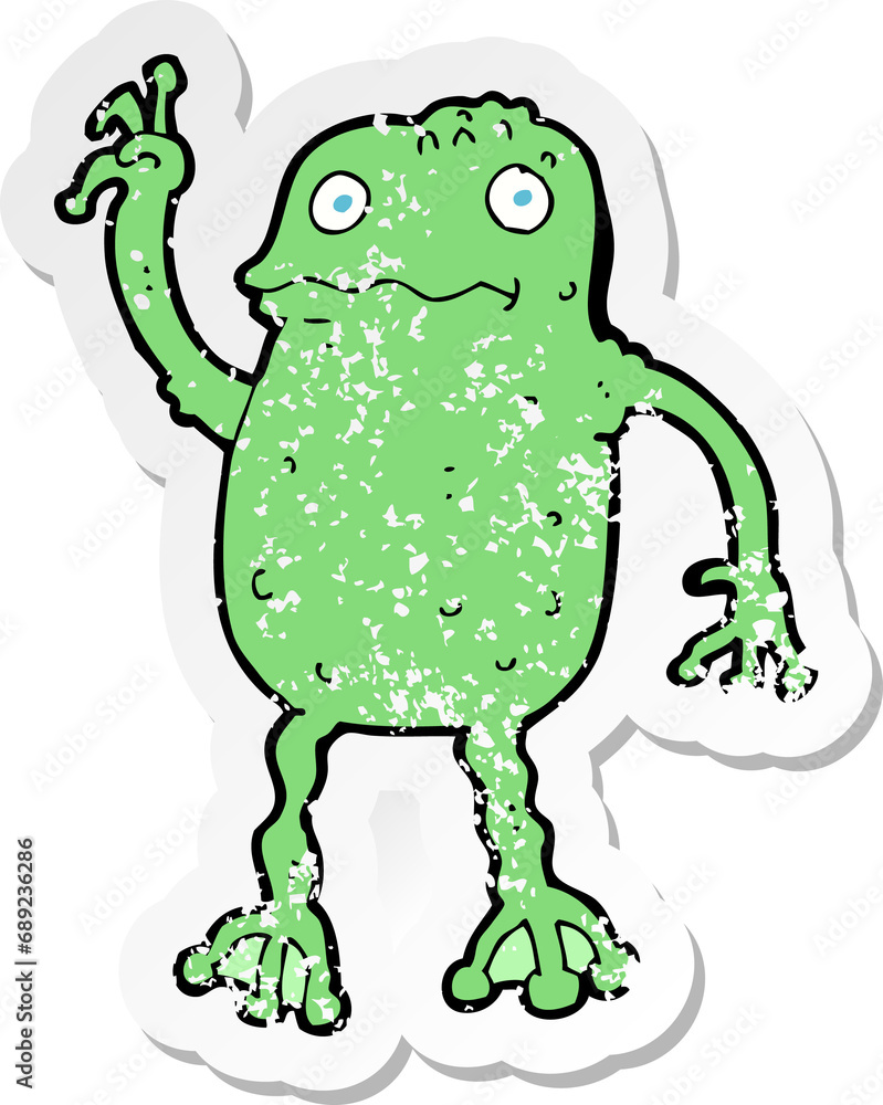 retro distressed sticker of a cartoon frog retro distressed sticker of a cartoon frog