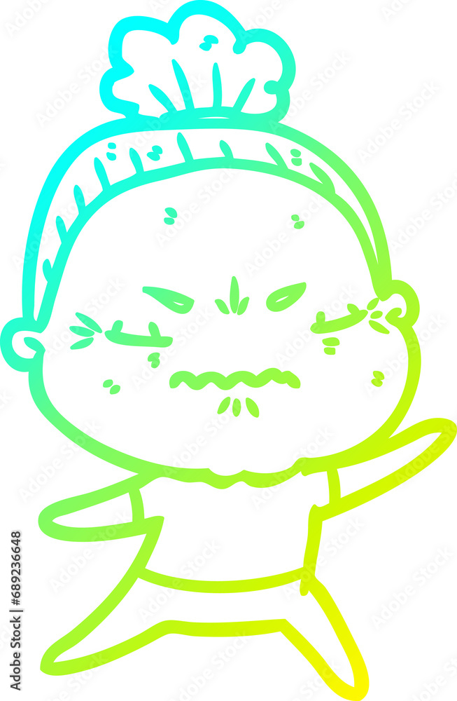 Fototapeta premium cold gradient line drawing of a cartoon annoyed old lady
