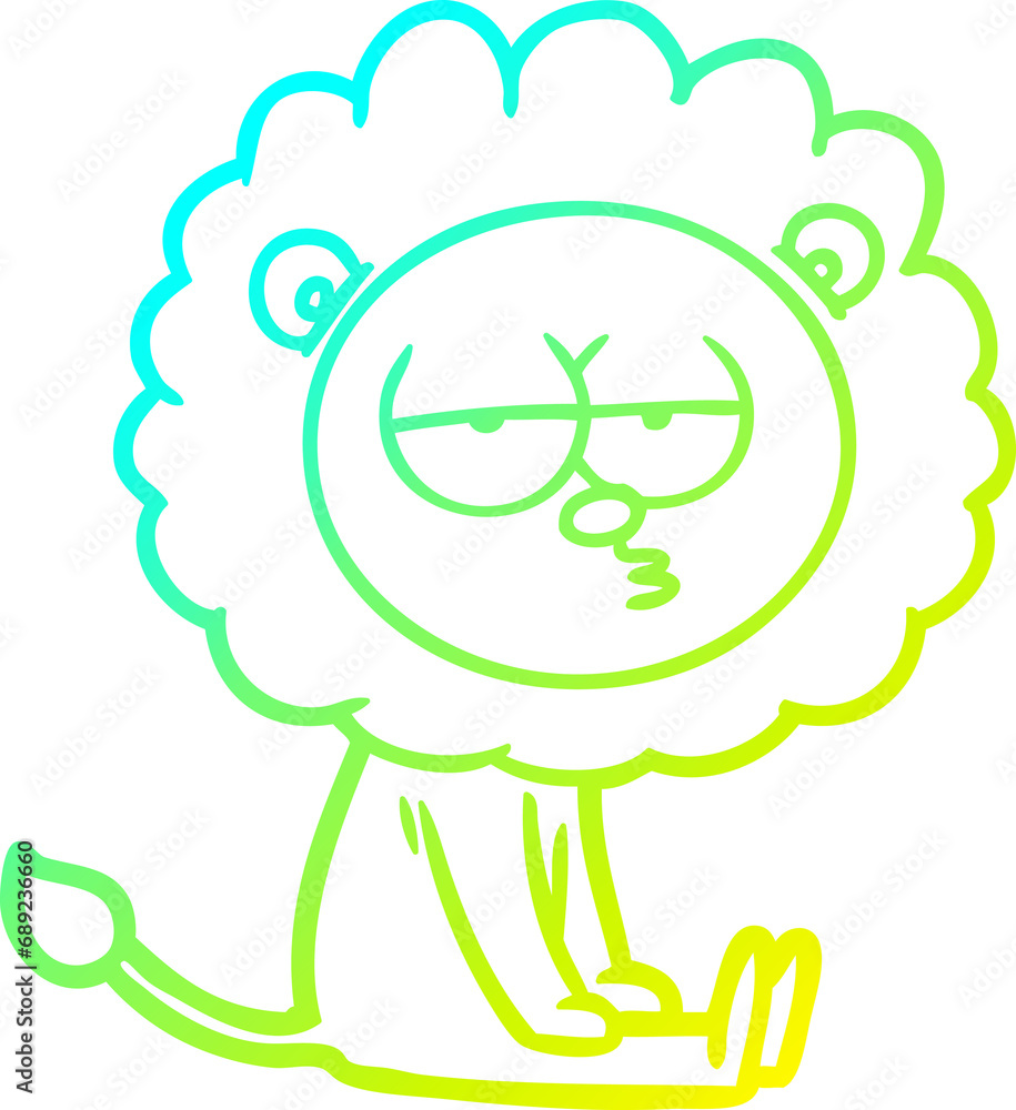 cold gradient line drawing of a cartoon bored lion cold gradient line drawing of a cartoon bored lion