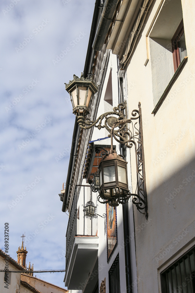 Narrow cobblestone streets and whitewashed facades of Ronda city