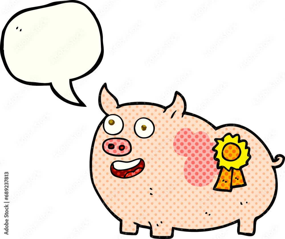 Obraz premium freehand drawn comic book speech bubble cartoon prize winning pig