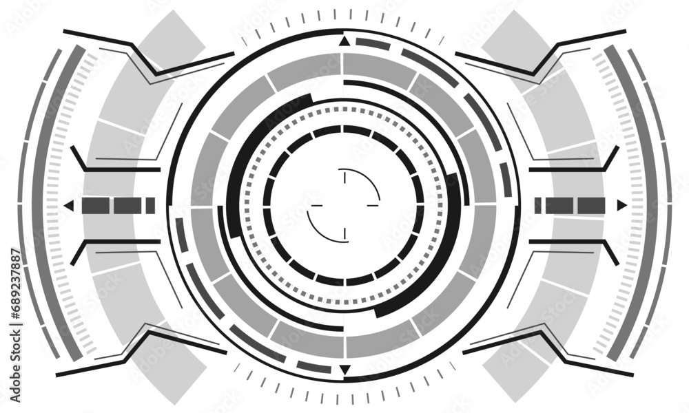 HUD sci-fi circle interface screen view grey geometric design virtual reality futuristic technology creative display on white vector. HUD sci-fi circle interface screen view grey geometric design virtual reality futuristic technology creative display on white vector.
