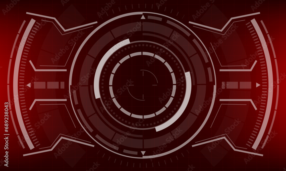 HUD sci-fi circle interface screen view white geometric design virtual reality futuristic technology creative display on red vector