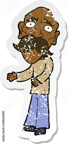 retro distressed sticker of a cartoon lonely old man