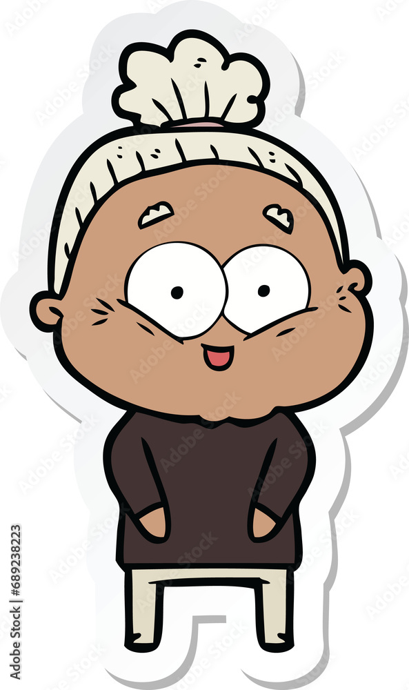 sticker of a cartoon happy old woman sticker of a cartoon happy old woman