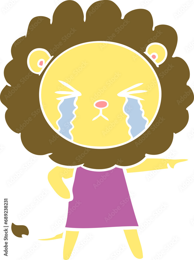 flat color style cartoon crying lion wearing dress flat color style cartoon crying lion wearing dress