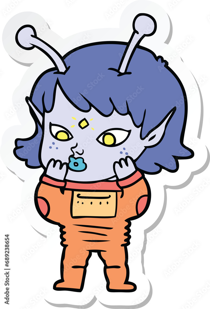 sticker of a pretty cartoon nervous alien girl sticker of a pretty cartoon nervous alien girl