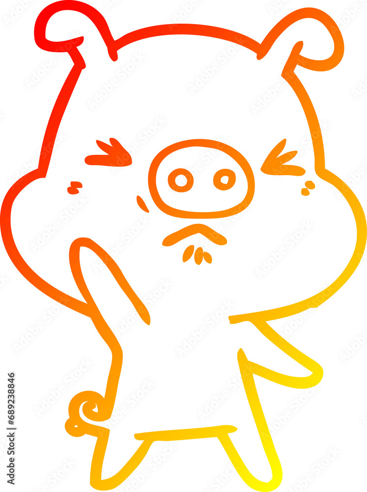 Obraz premium warm gradient line drawing of a cartoon angry pig