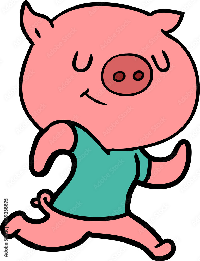 Fototapeta premium happy cartoon pig running