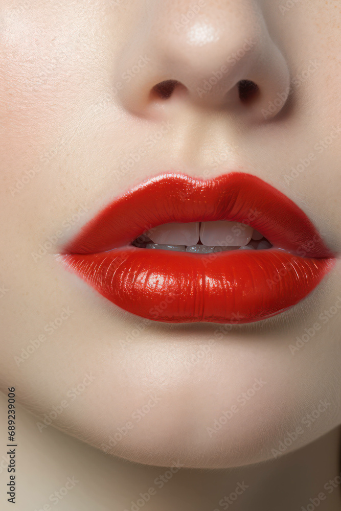 Fototapeta premium Woman gloss glossy skin passion facial sensual glamour luxury lips smooth kiss mouth smile