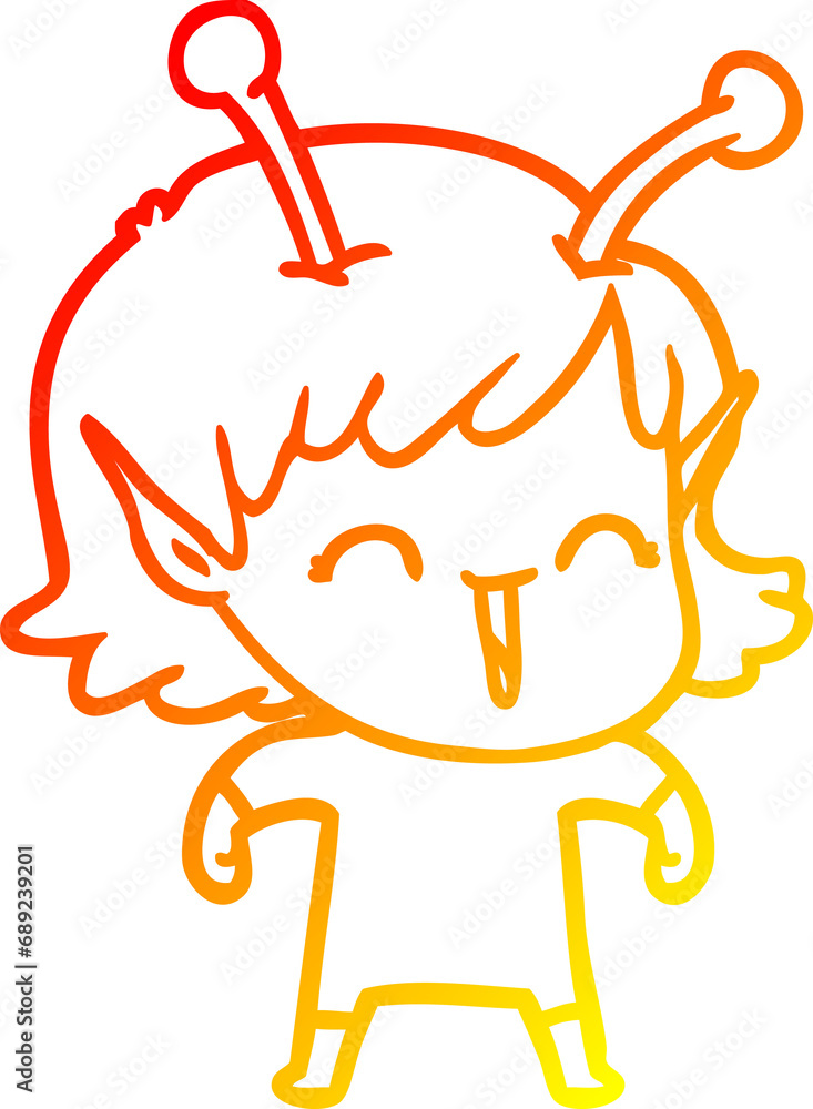 warm gradient line drawing of a cartoon alien girl laughing warm gradient line drawing of a cartoon alien girl laughing