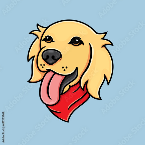 golden retriever dog head, with red bandana, vector illustration.
