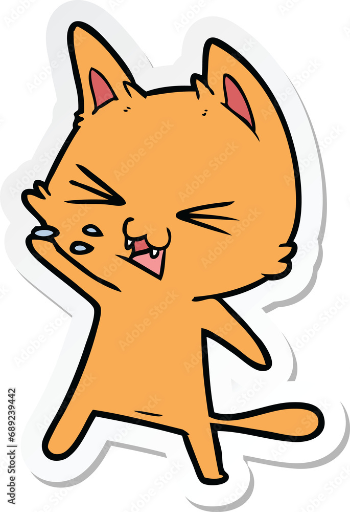 sticker of a cartoon cat hissing sticker of a cartoon cat hissing