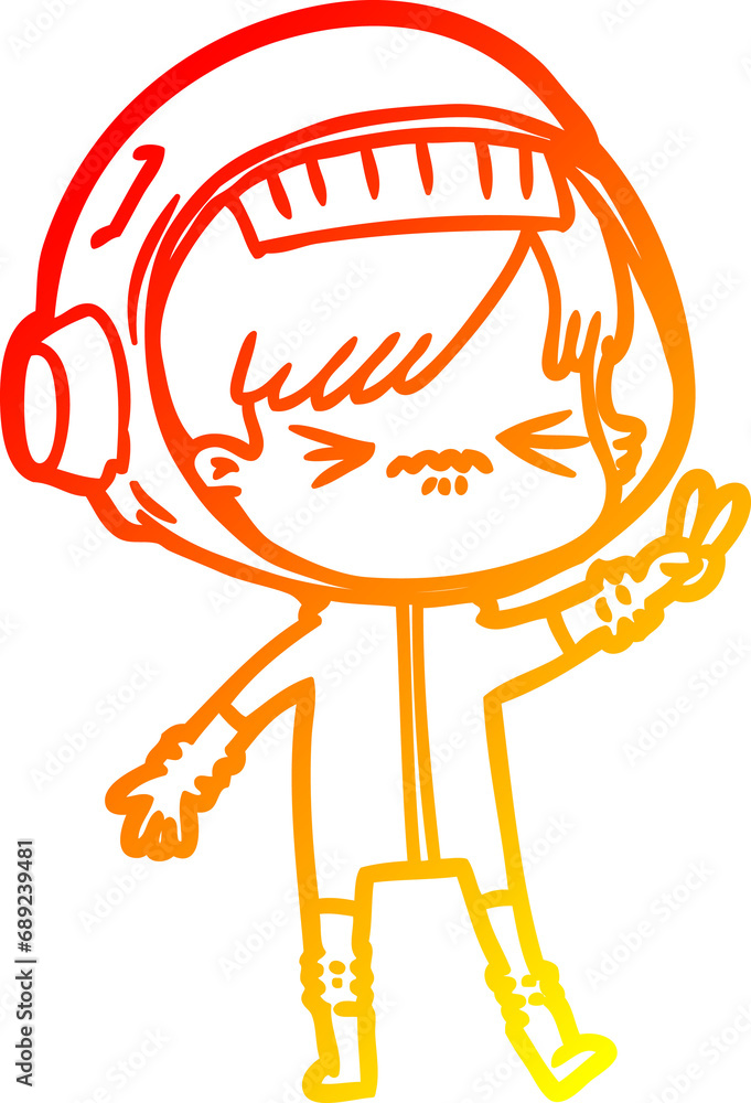 warm gradient line drawing of a cartoon astronaut woman warm gradient line drawing of a cartoon astronaut woman