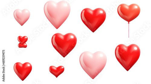 Valentine's day and love, red hearts, isolated on transparent background, png file.