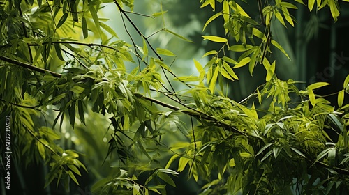 beautiful and refreshing view of the green bamboo forest photo