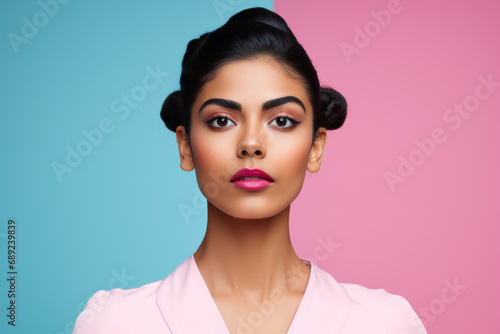Portrait of a young pretty girl on a bright background