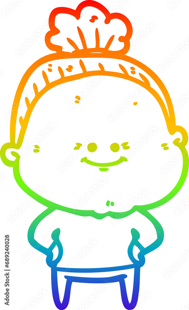 rainbow gradient line drawing of a cartoon happy old woman rainbow gradient line drawing of a cartoon happy old woman