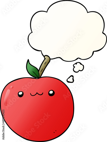cartoon cute apple with thought bubble in smooth gradient style