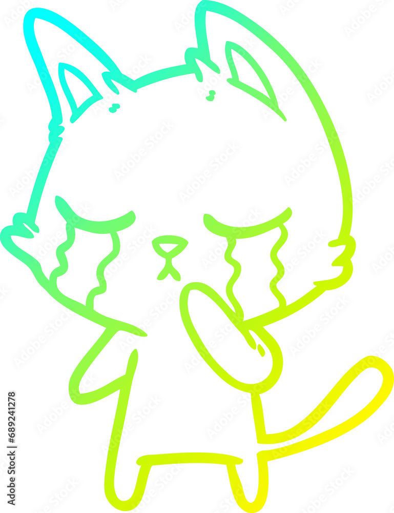 cold gradient line drawing of a crying cartoon cat cold gradient line drawing of a crying cartoon cat