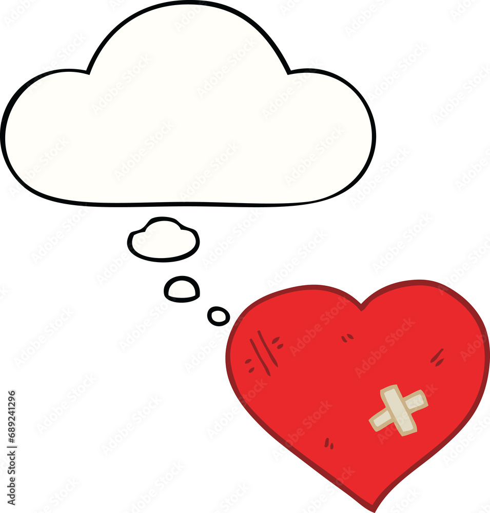 cartoon love heart with sticking plaster with thought bubble cartoon love heart with sticking plaster with thought bubble