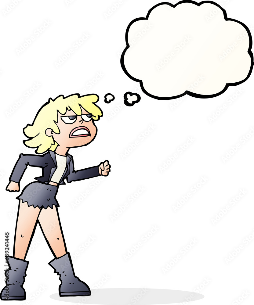 cartoon angry biker girl with thought bubble cartoon angry biker girl with thought bubble