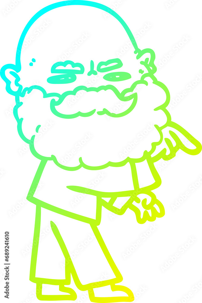 cold gradient line drawing of a cartoon man with beard frowning and pointing cold gradient line drawing of a cartoon man with beard frowning and pointing