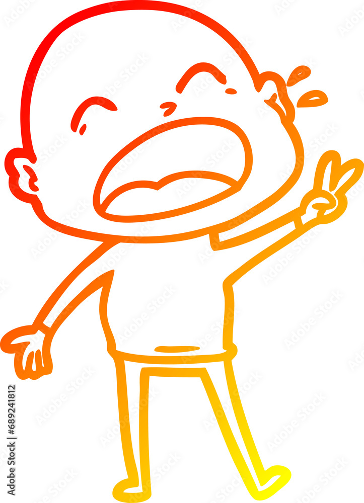 warm gradient line drawing of a cartoon shouting bald man warm gradient line drawing of a cartoon shouting bald man