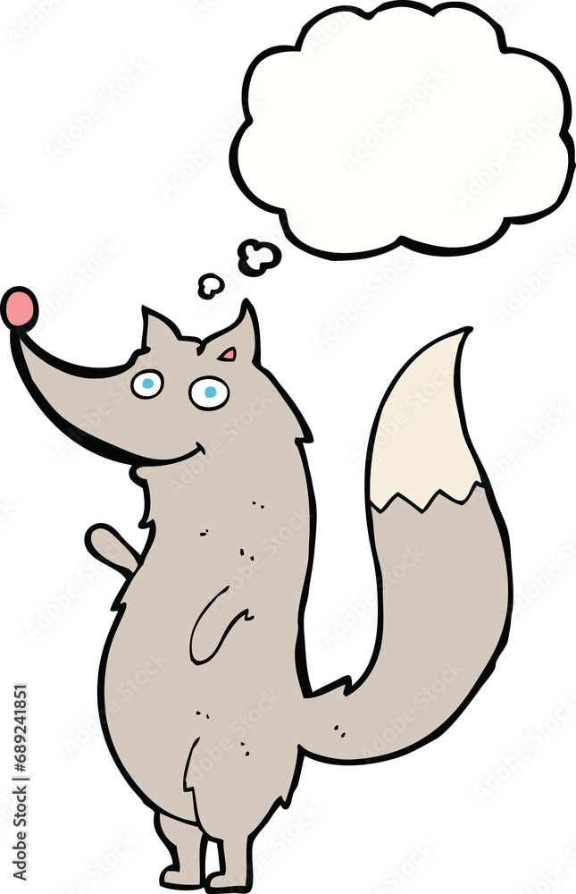 cartoon waving wolf with thought bubble cartoon waving wolf with thought bubble
