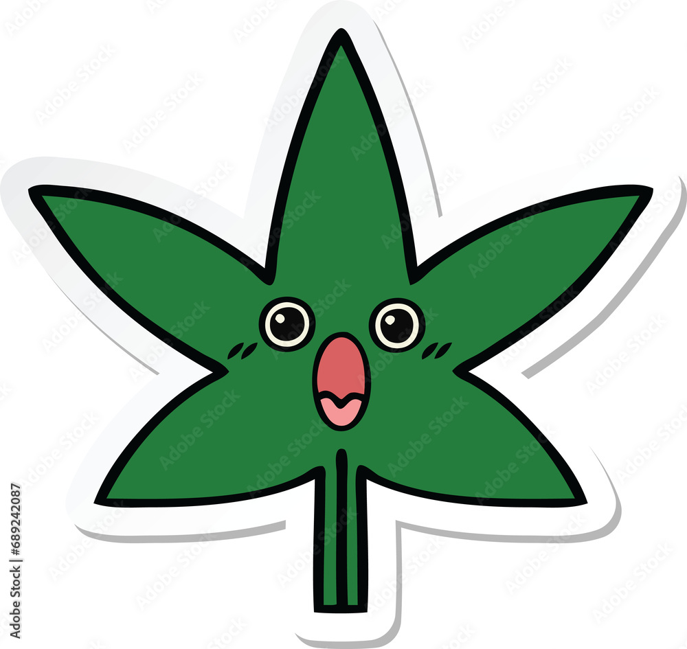 sticker of a cute cartoon marijuana leaf