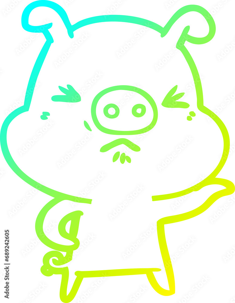 Fototapeta premium cold gradient line drawing of a cartoon angry pig