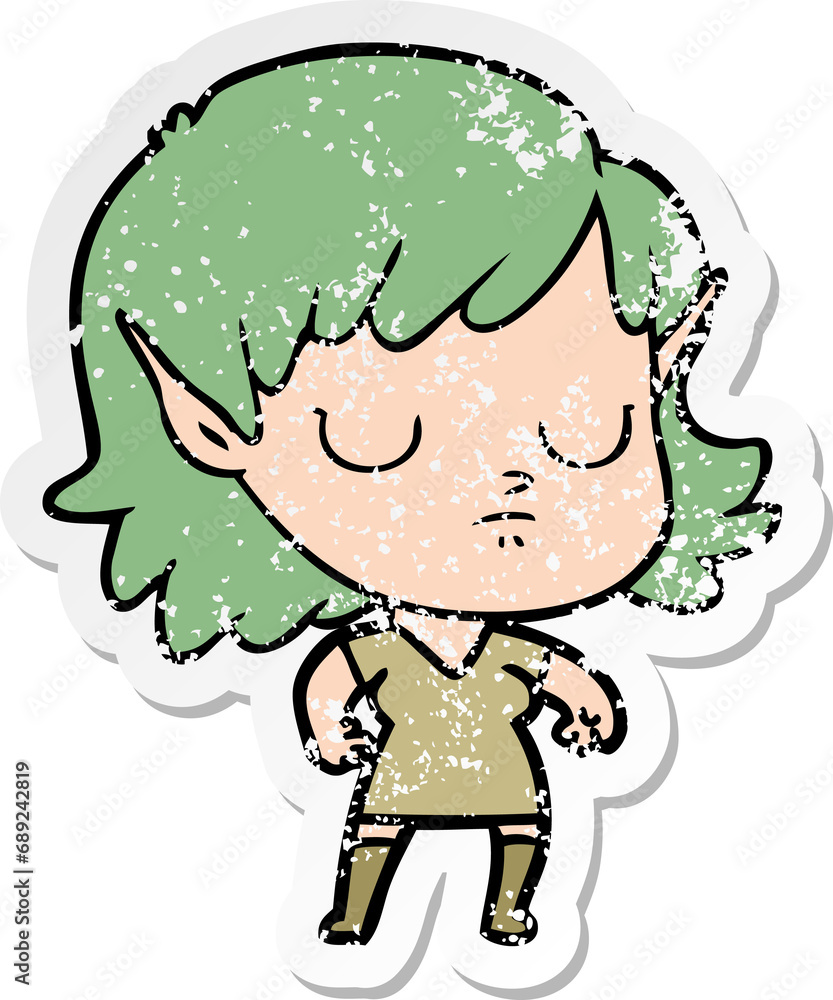 distressed sticker of a cartoon elf girl