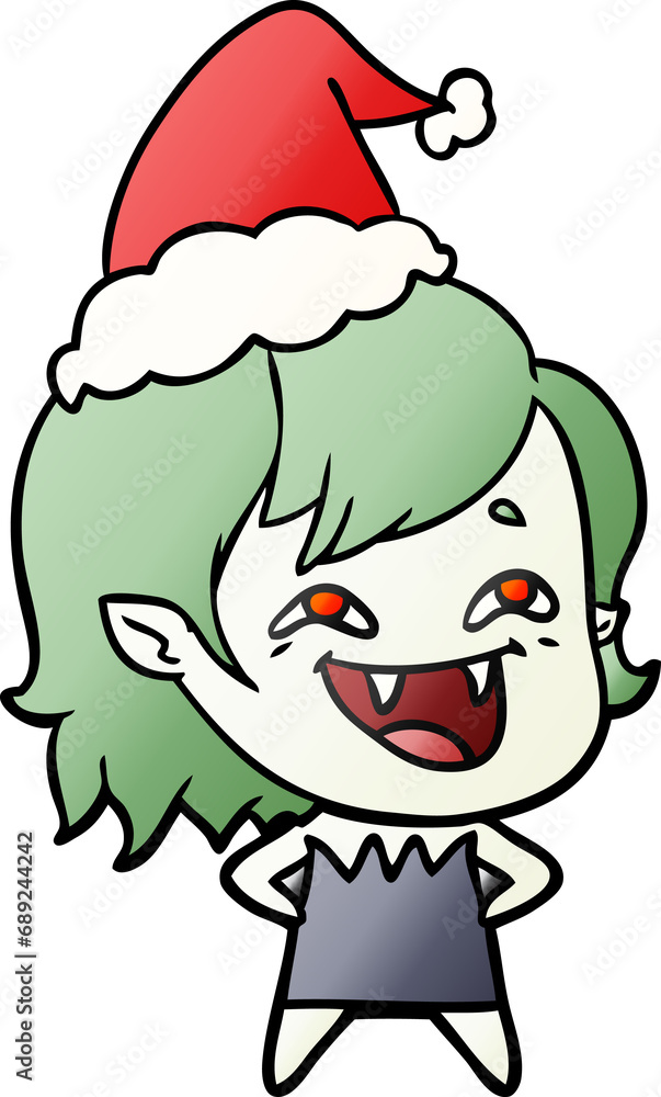 hand drawn gradient cartoon of a laughing vampire girl wearing santa hat hand drawn gradient cartoon of a laughing vampire girl wearing santa hat
