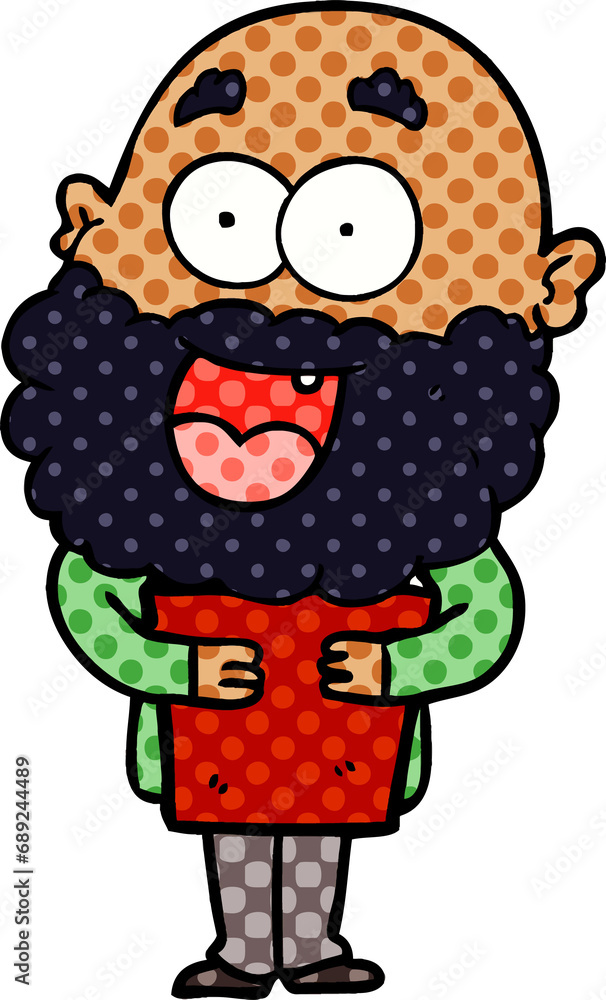 cartoon crazy happy man with beard and book cartoon crazy happy man with beard and book