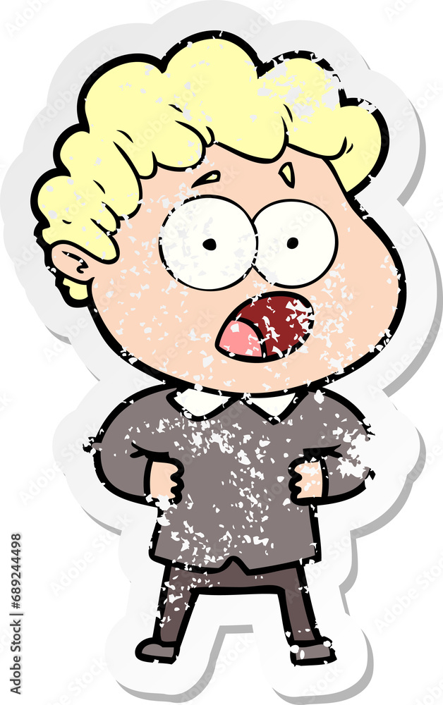distressed sticker of a cartoon man gasping in surprise distressed sticker of a cartoon man gasping in surprise