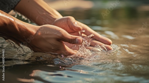 A person washing the hands in water  close up