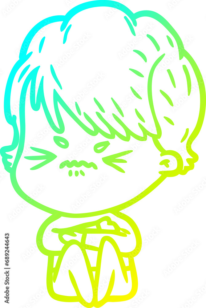 cold gradient line drawing of a cartoon frustrated woman cold gradient line drawing of a cartoon frustrated woman