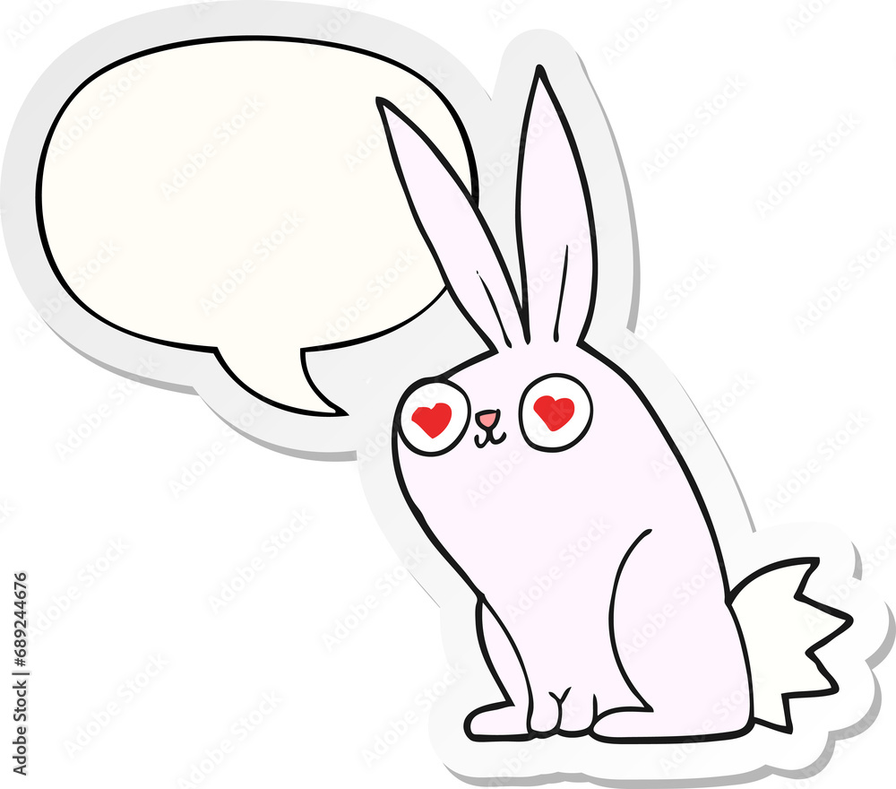 cartoon bunny rabbit in love with speech bubble sticker cartoon bunny rabbit in love with speech bubble sticker