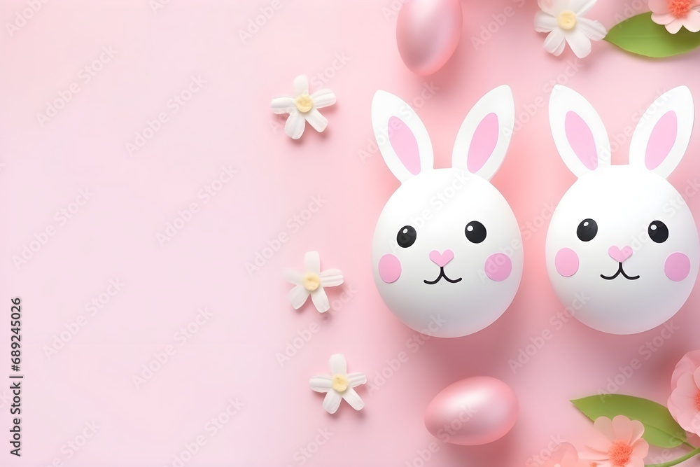 Fototapeta premium Festive pink Easter bunny in studio celebration generative ai