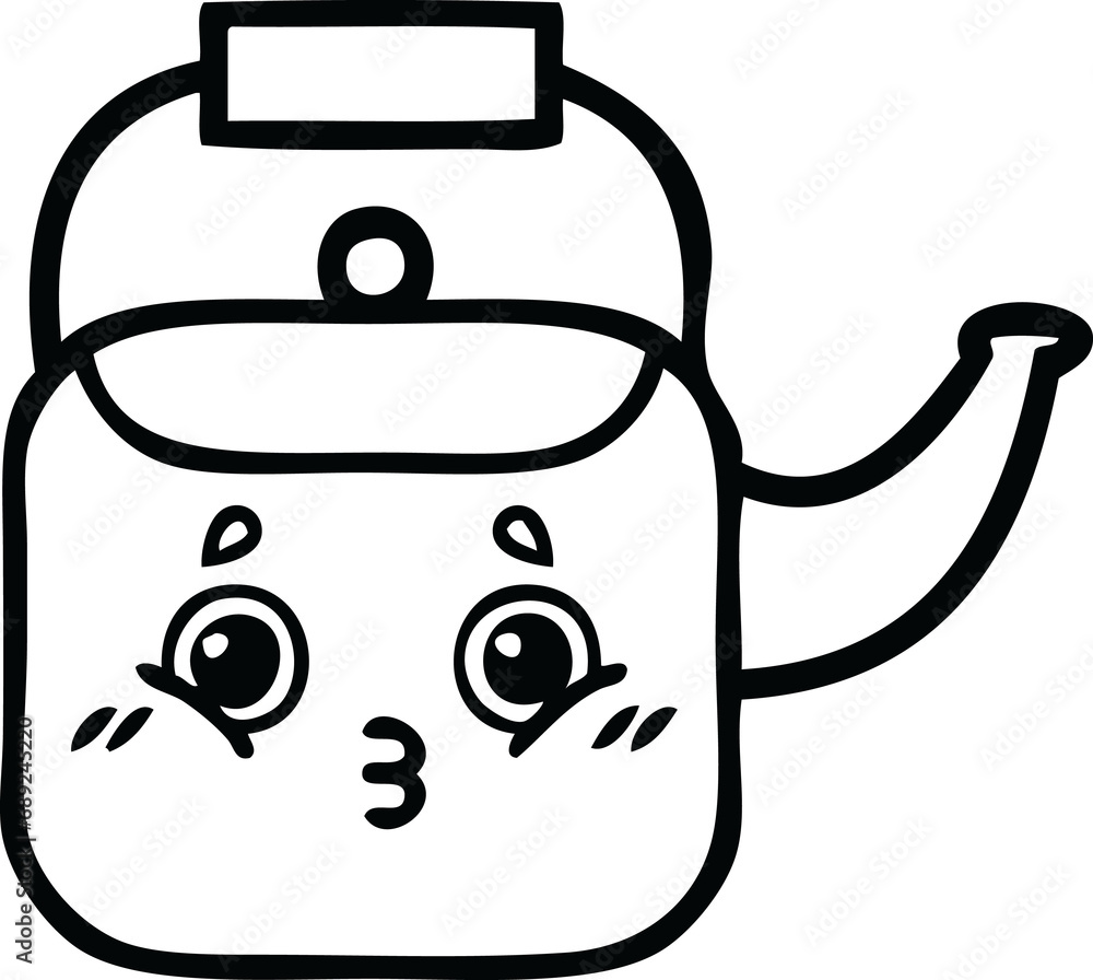 line drawing cartoon of a kettle