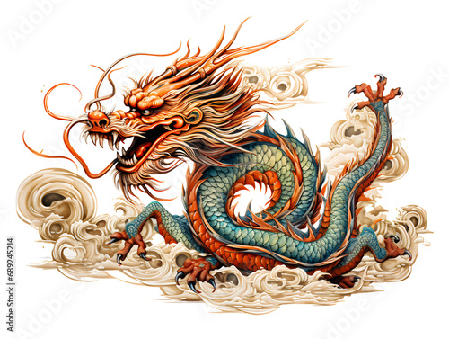 Chinese colorful dragon on transparent background