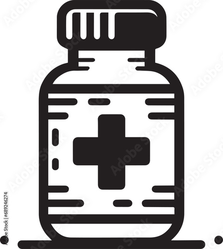 black and white vector illustration of a medicine jar