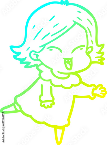 cold gradient line drawing of a happy cartoon girl