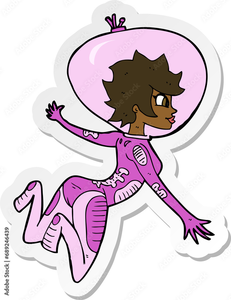 sticker of a cartoon space woman sticker of a cartoon space woman