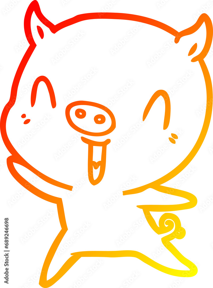 warm gradient line drawing of a happy cartoon pig warm gradient line drawing of a happy cartoon pig