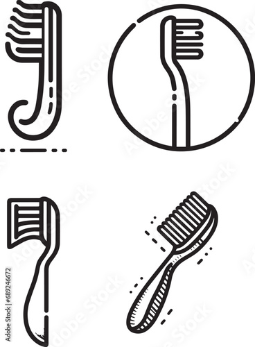 set of black and white vector illustrations of a toothbrush