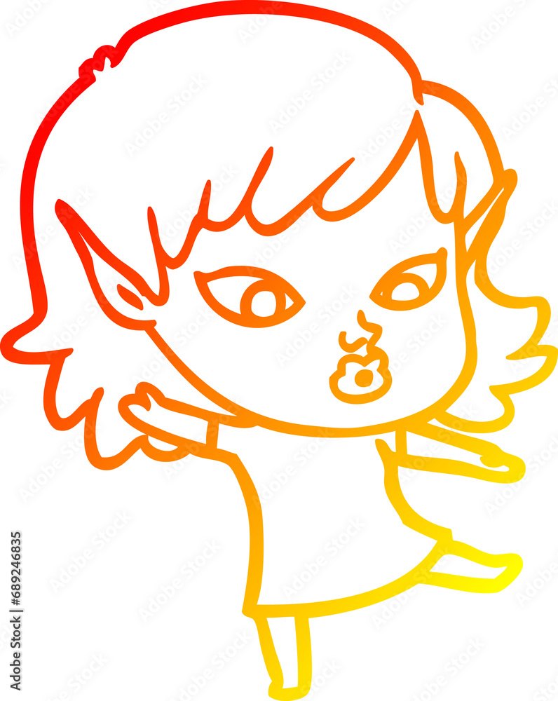 warm gradient line drawing of a pretty cartoon elf girl warm gradient line drawing of a pretty cartoon elf girl