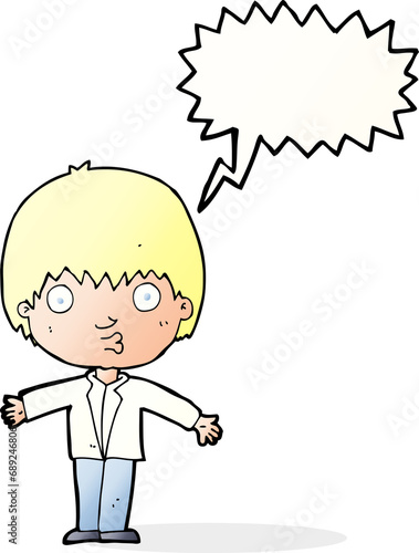 cartoon amazed boy with speech bubble