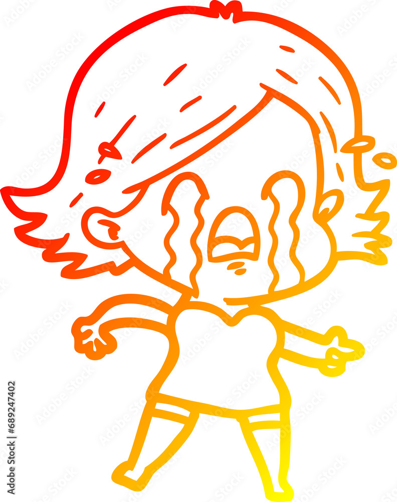 warm gradient line drawing of a cartoon woman crying warm gradient line drawing of a cartoon woman crying